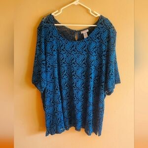 Turquoise And Black Blouse